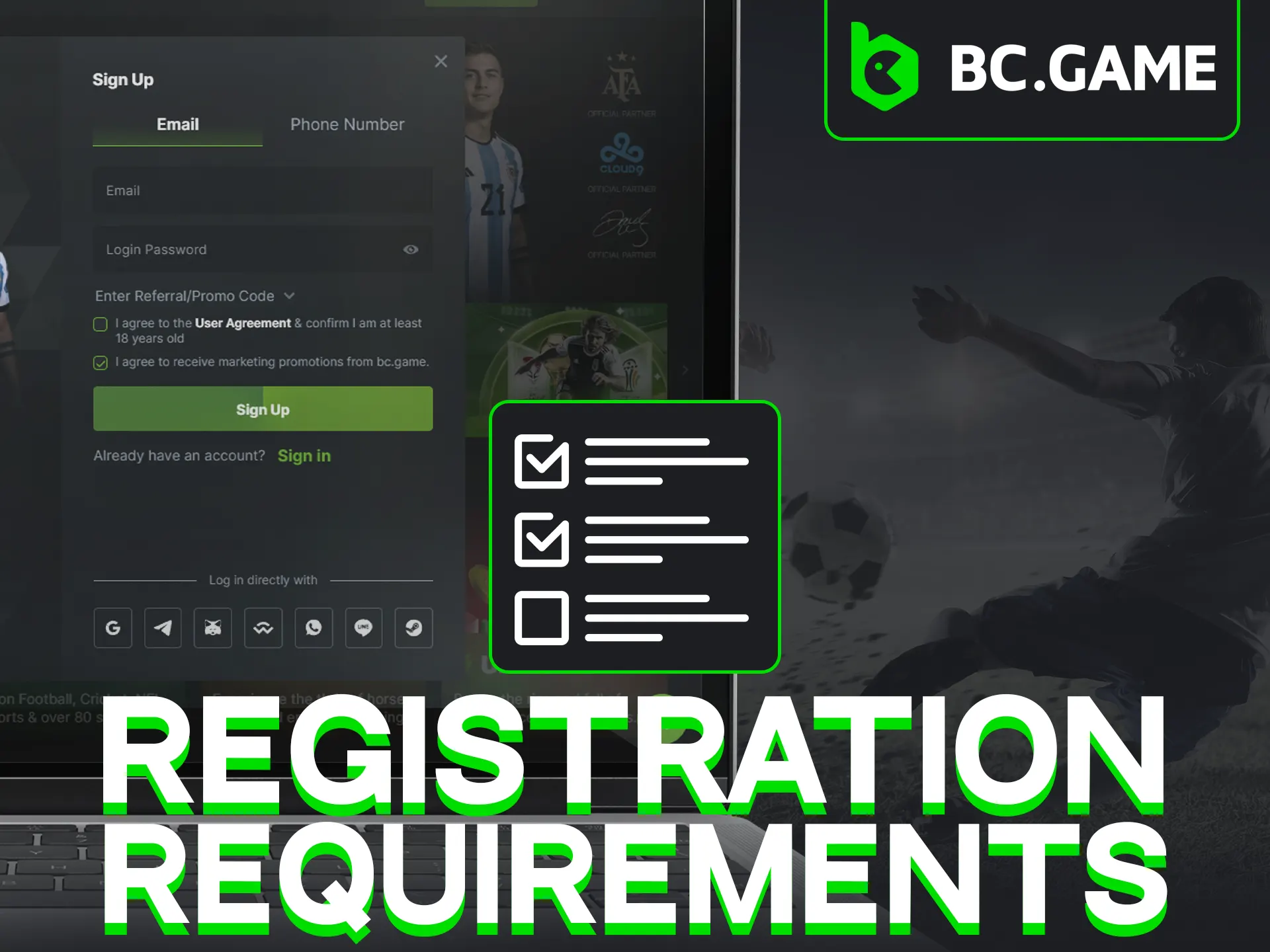 BC Game registration requires legal age and accurate information.