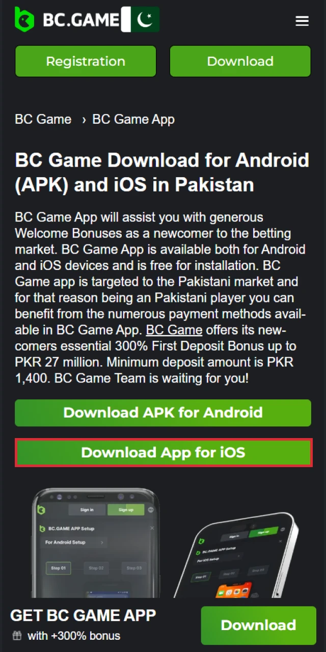 Follow the link on our website to download the BC.Game app on your iOS device.