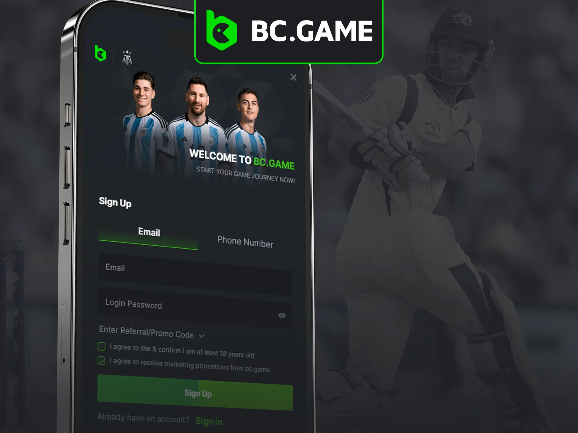 Register account in the BC Game app with easy steps.