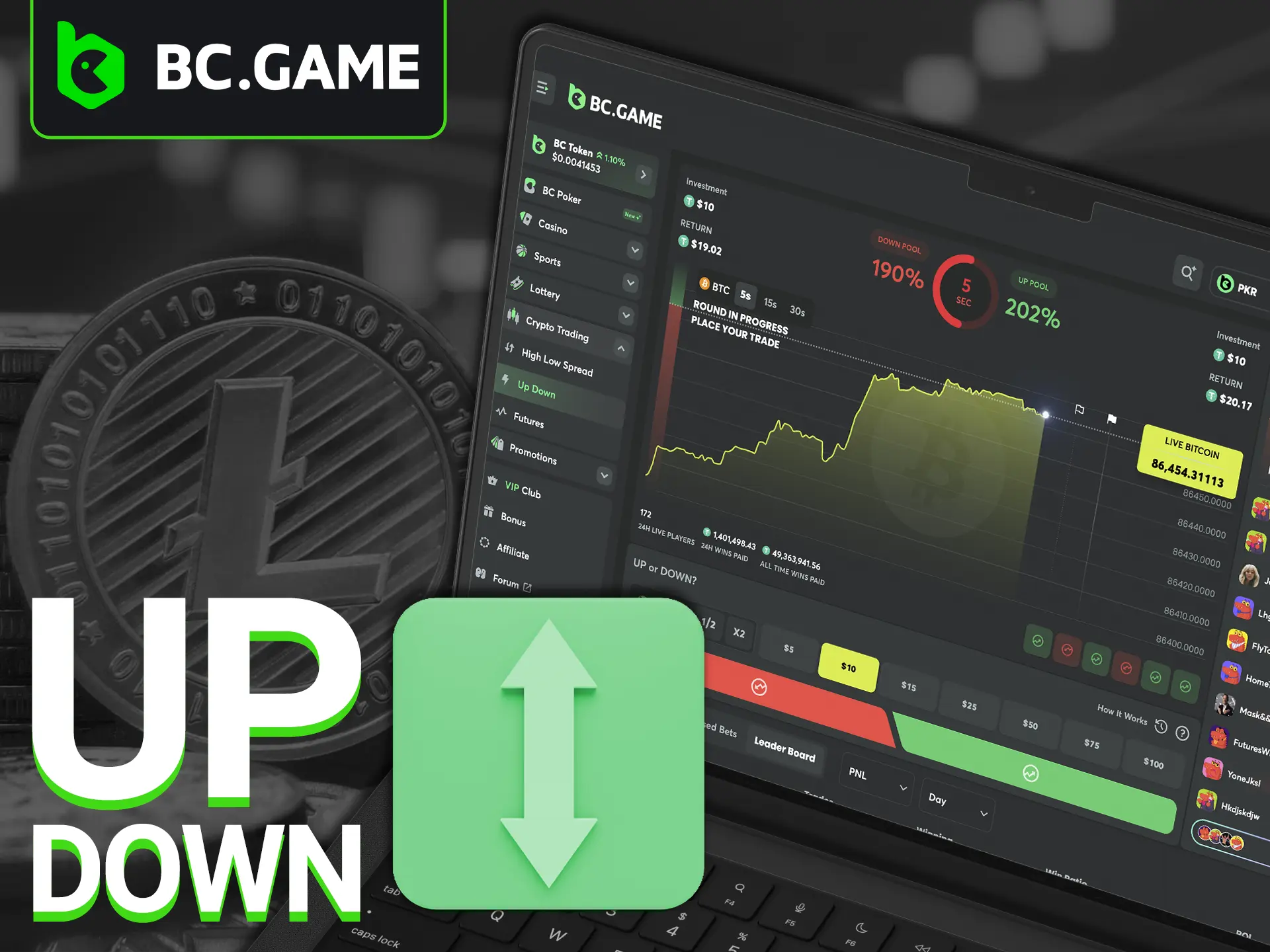 Take a close look at the rules of the Up Down trading mode from BC Game Casino.