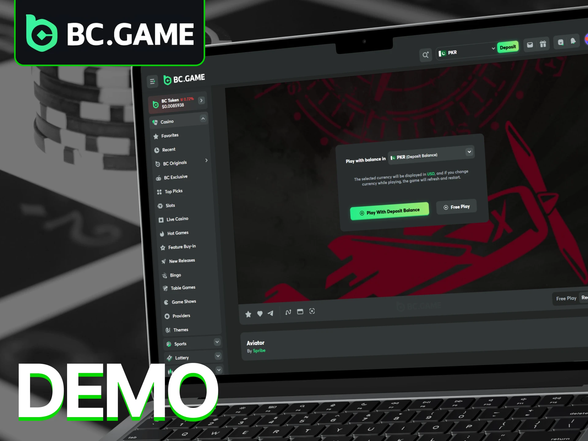 Choose the Aviator demo mode to practice playing on the BC Game website.